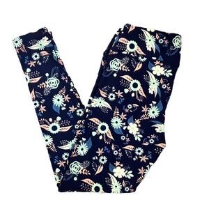 Lularoe Tall & Curvy Navy Blue Mint Pink Floral Leggings